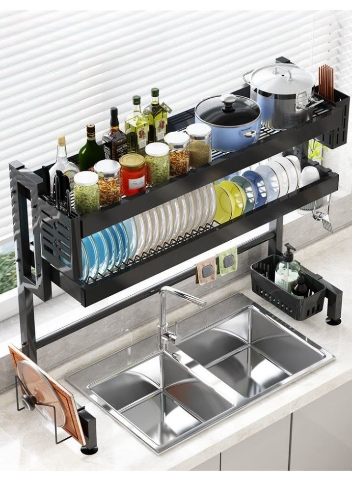 Dish Drying Rack - Large Over The Sink Dish Drainer Drying Rack , Large Capacity Stainless Steel Dish Rack, Multifunctional Kitchen Organizers and Storage Rack, 75cm-Double Layer Black - Image 4